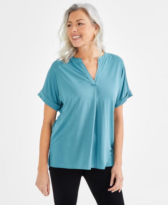 Women's Split-Neck Short Sleeve Knit Shirt, Created for Macy's Product Image