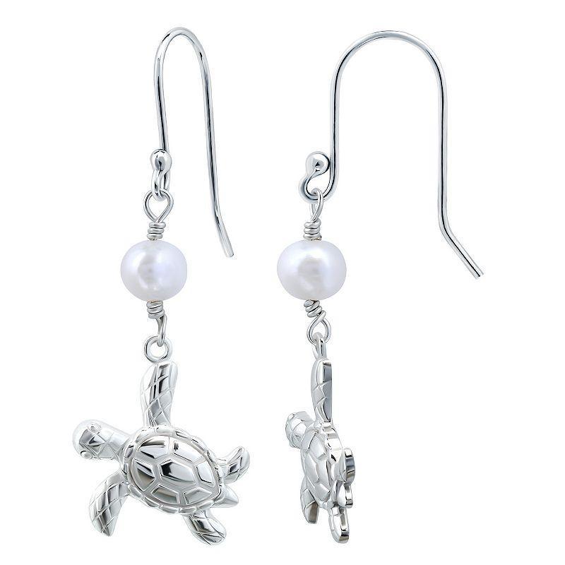 Aleure Precioso Sterling Silver Turtle & Freshwater Cultured Pearl Drop Earrings, Womens, Silver Tone Product Image