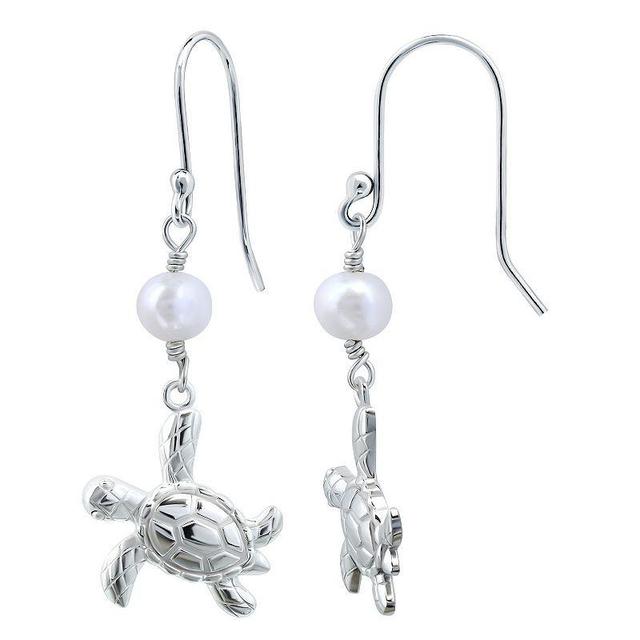 Aleure Precioso Sterling Silver Turtle & Freshwater Cultured Pearl Drop Earrings, Womens Product Image