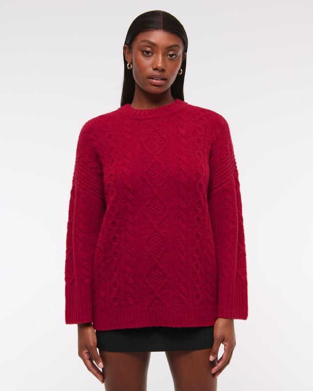 Relaxed Lounge Cable-Knit Crew Sweater Product Image