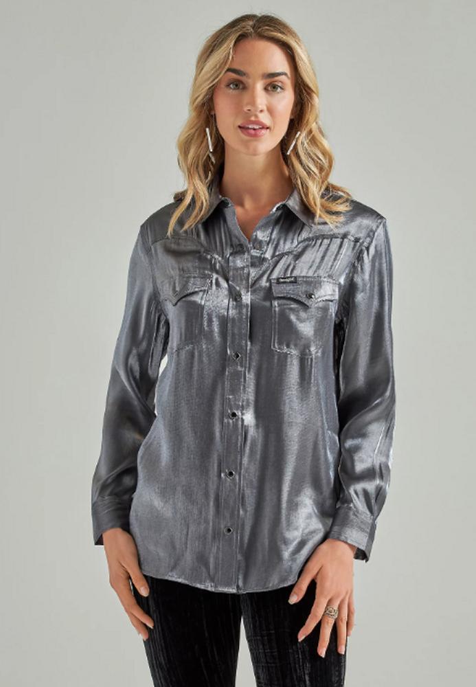 Wrangler® Ladies L/S Retro Metallic Silver Snap Product Image