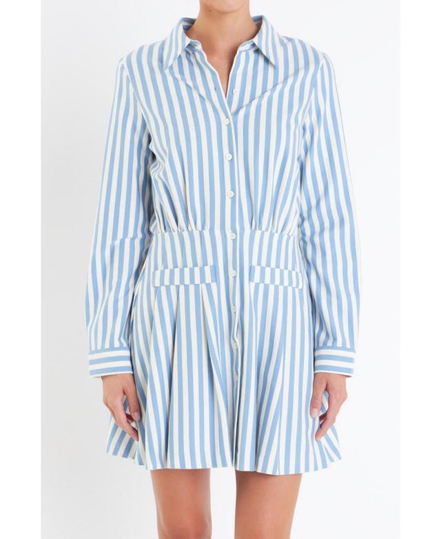 English Factory Womens Stripe Collar Mini Dress - Blue Product Image