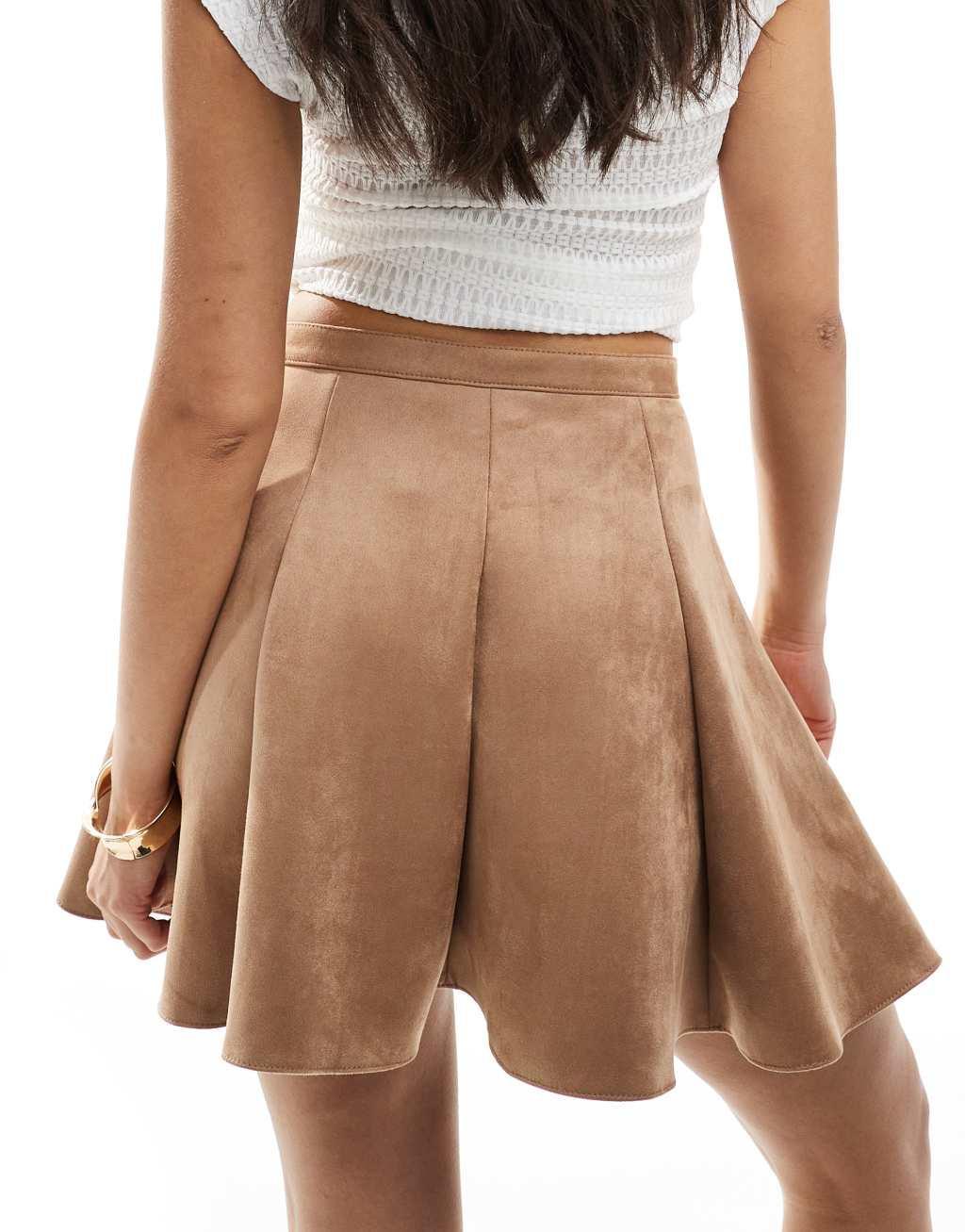 ASOS DESIGN faux suede flippy mini skirt in tan Product Image