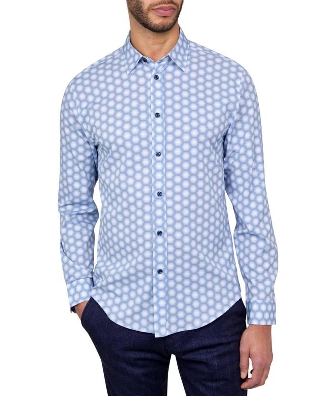 Brooklyn Brigade Mens Non-Iron Performance Stretch Moisture-Wicking Hexagon-Print Button-Down Shirt - White Product Image