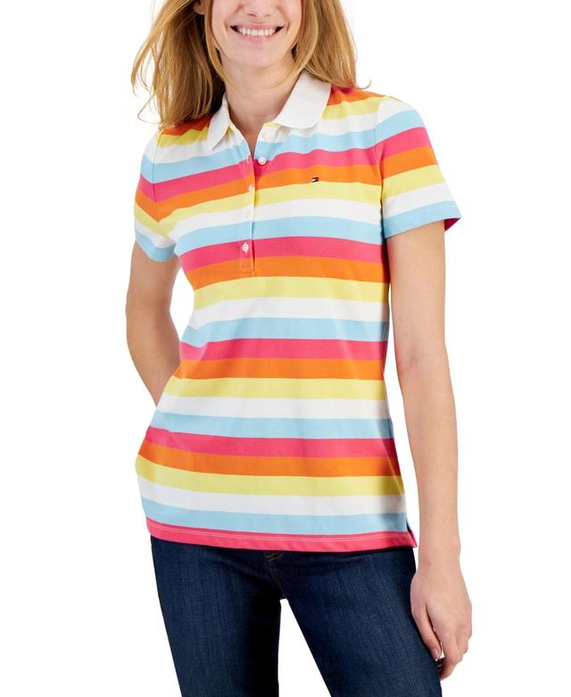 Tommy Hilfiger Womens Cotton Colorful Stripes Polo Shirt - Sky Captain/ Product Image