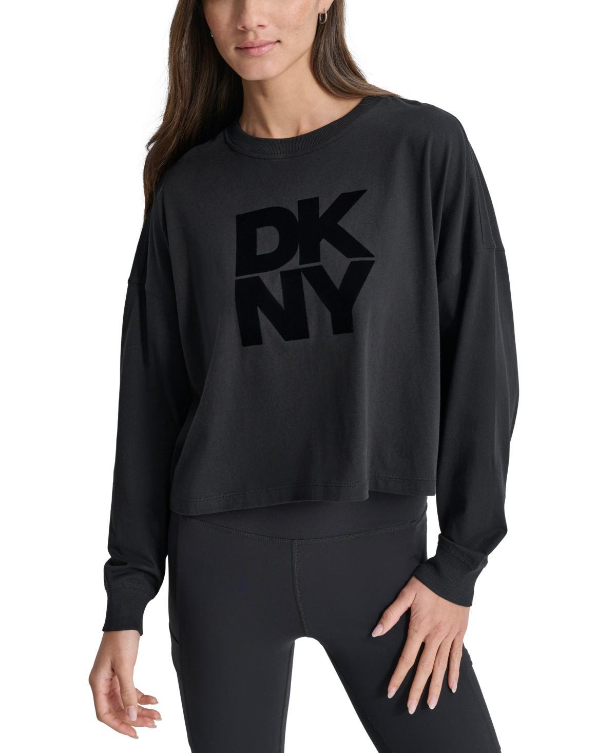 Dkny Womens Cotton Flocked-Logo Long-Sleeve Top Product Image