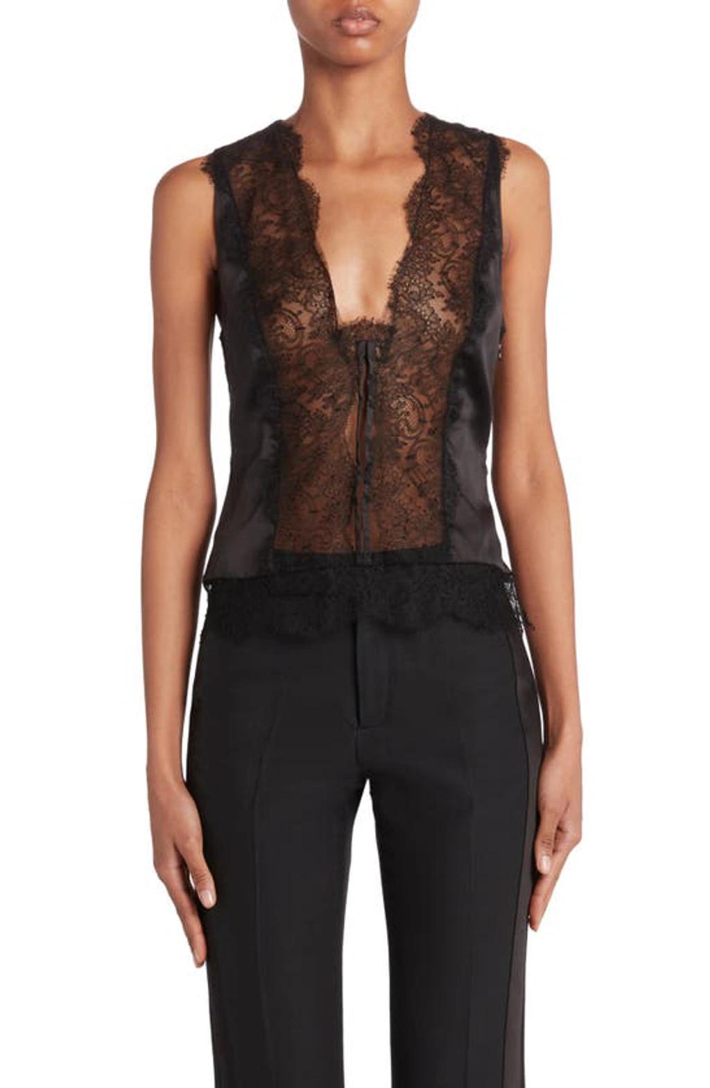 TOM FORD Lace Insert Silk Sleeveless Top In Black product image