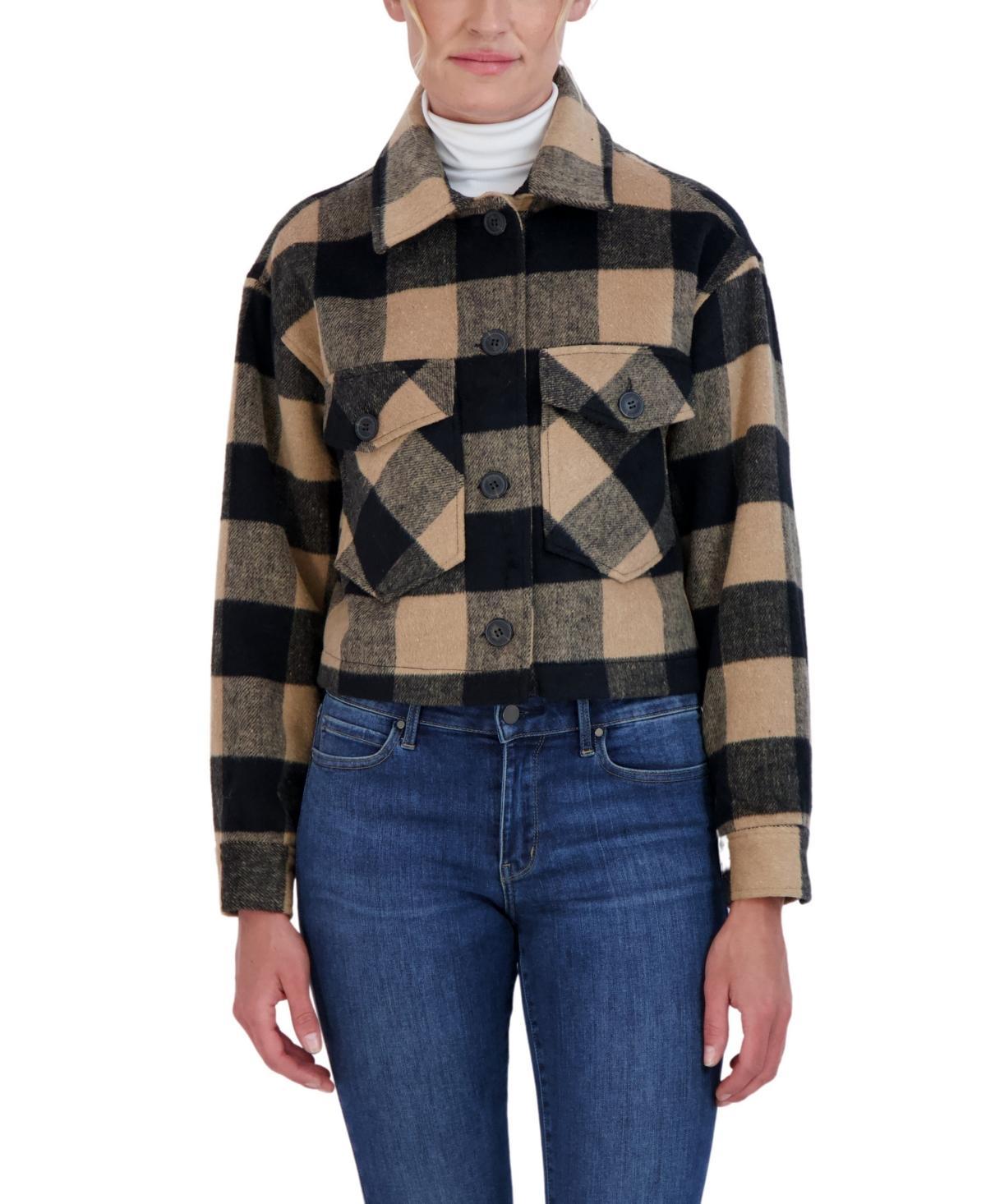 Sebby Womens Cropped Buffalo Plaid Shacket Product Image