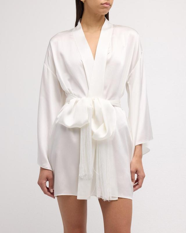 Fringe-Trim Silk Mini Kimono Robe Product Image