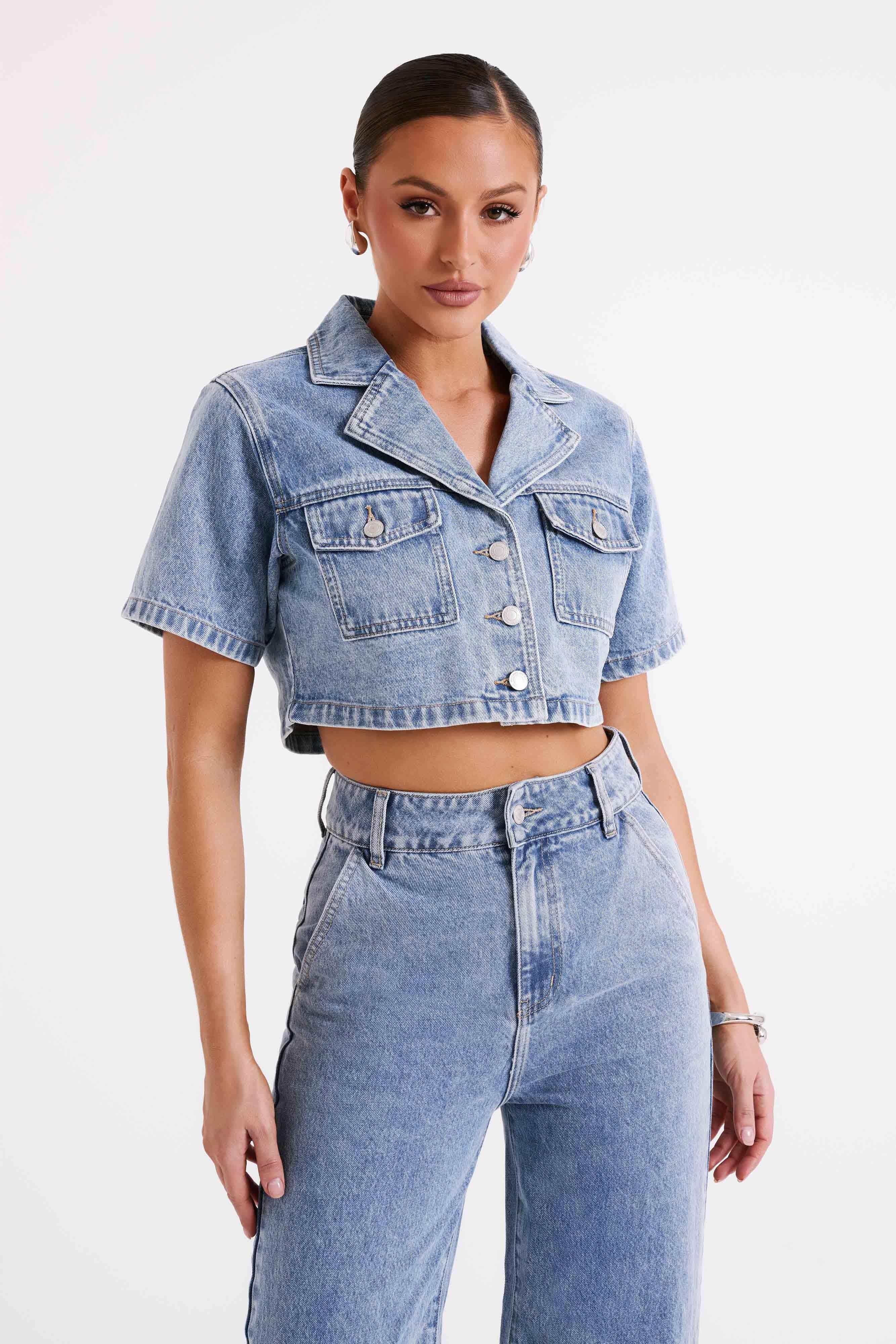 Annabelle Denim Crop Shirt - Vintage Blue Product Image