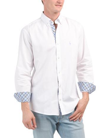 Solid Pinpoint Cotton Long Sleeve Shirt for Men Product Image