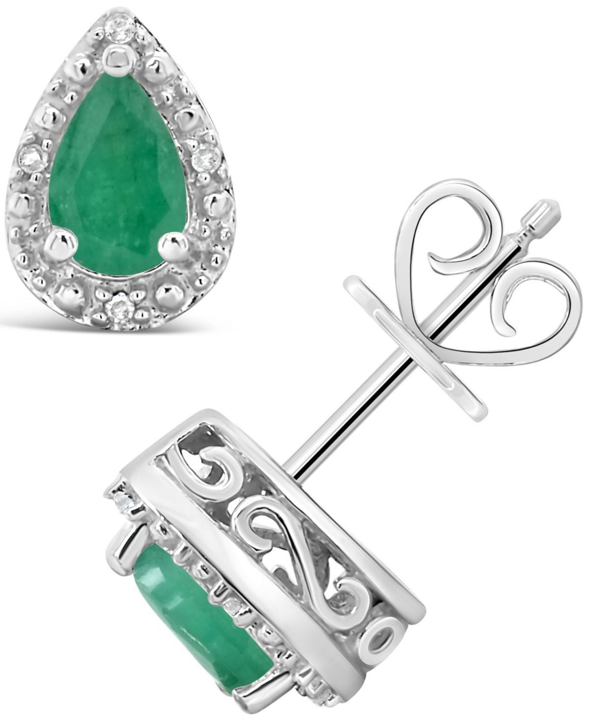 Emerald (3/4 ct. t.w.) and Diamond Accent Stud Earrings in Sterling Silver Product Image