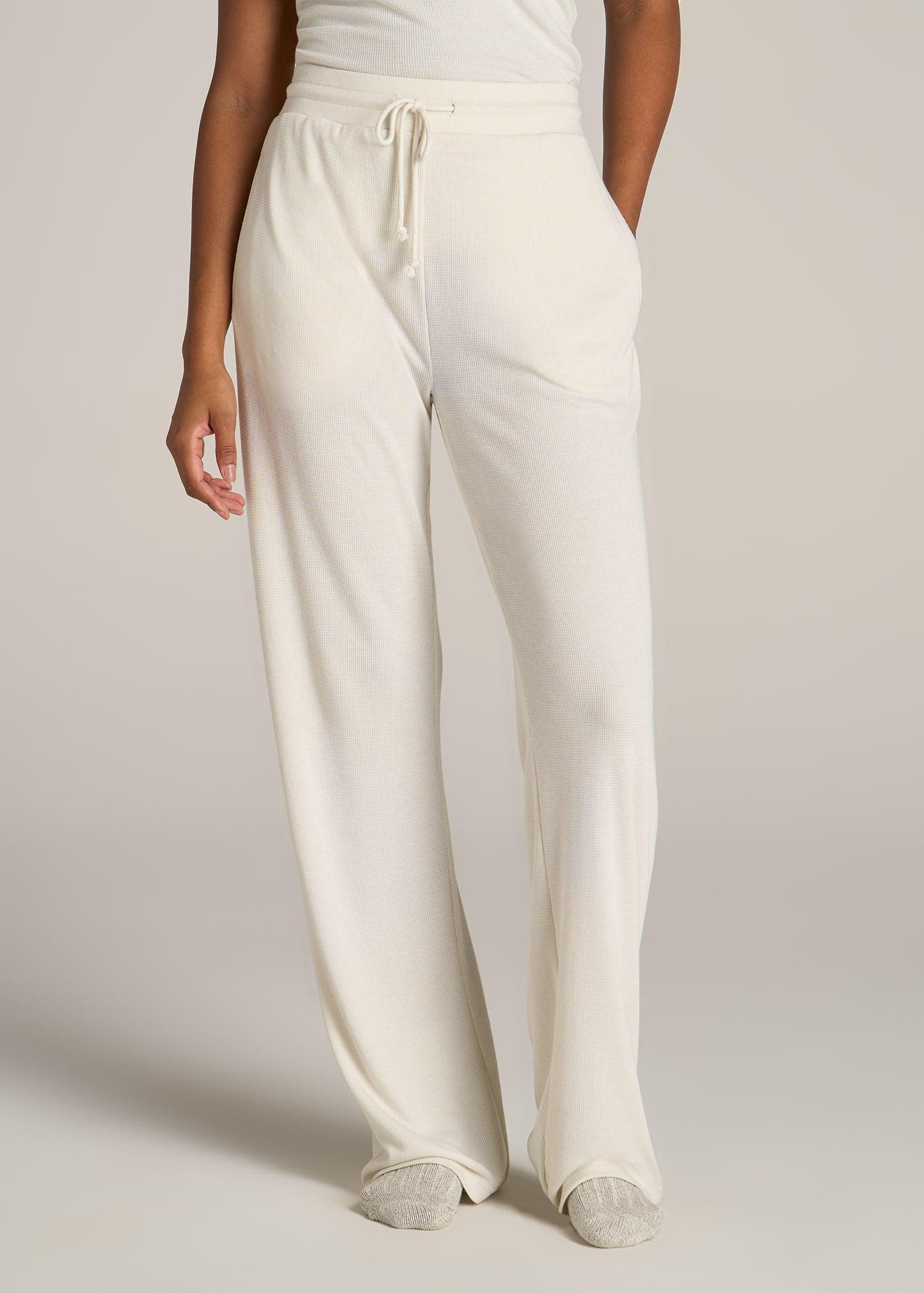 Open-Bottom Waffle Lounge Pants for Tall Women in White Alyssum Female Product Image