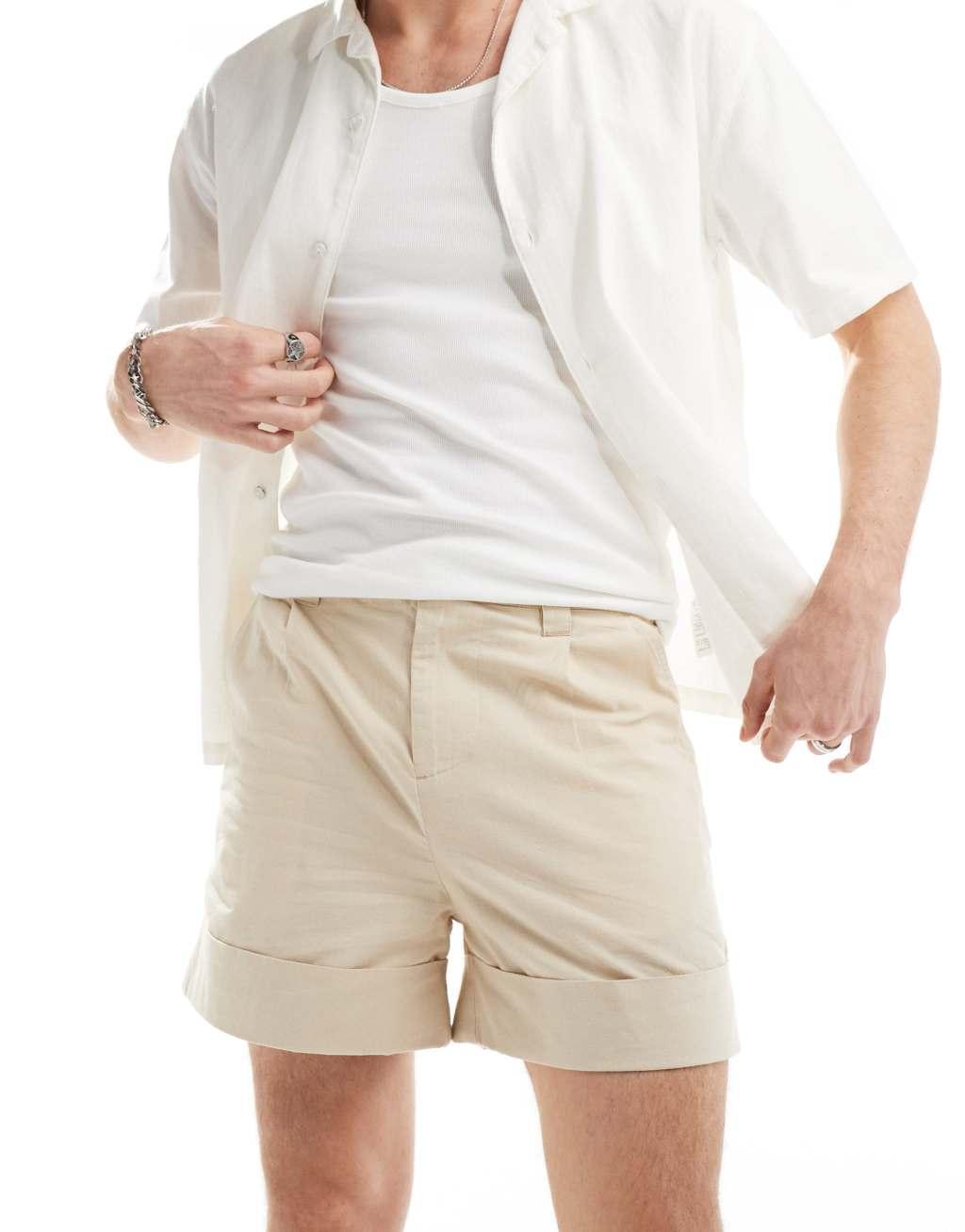 ASOS DESIGN short in linen look in stone  Product Image