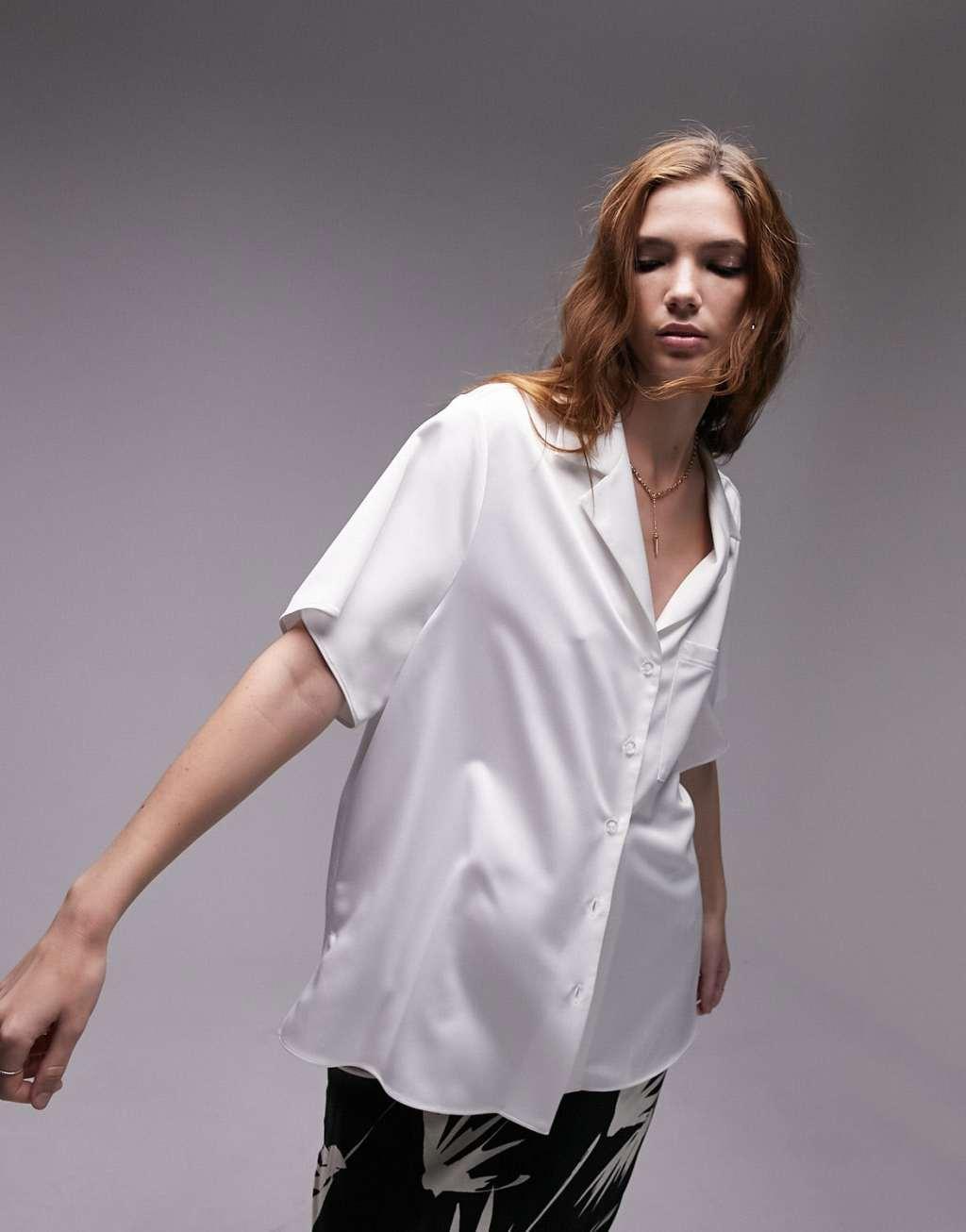 Topshop satin short sleeve shirt Product Image