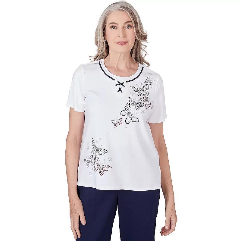 Petite Alfred Dunner Butterfly Print Short Sleeve Top, Womens Product Image