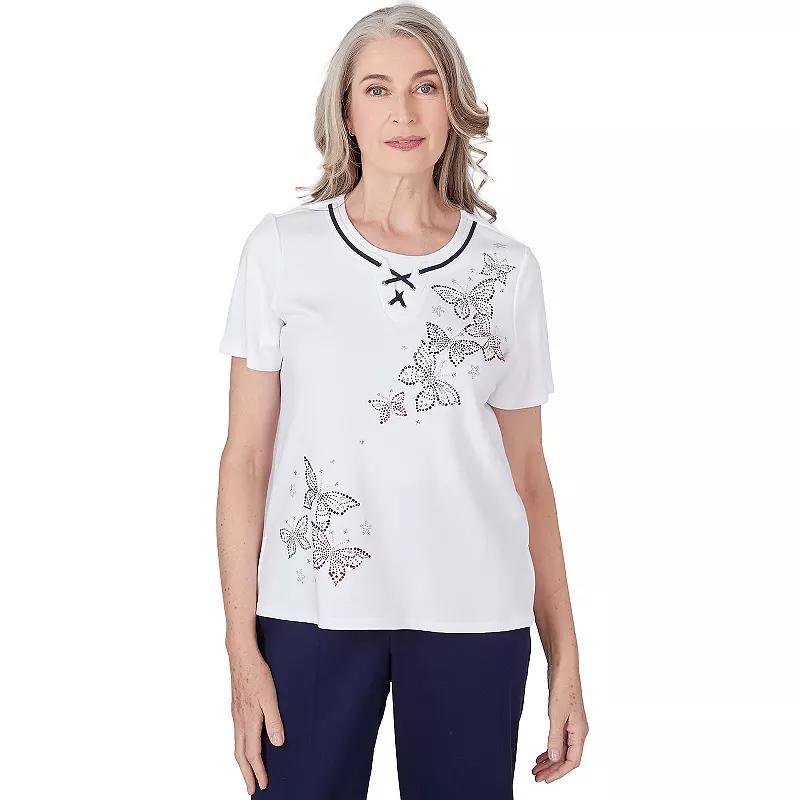 Petite Alfred Dunner Butterfly Print Short Sleeve Top, Womens Product Image