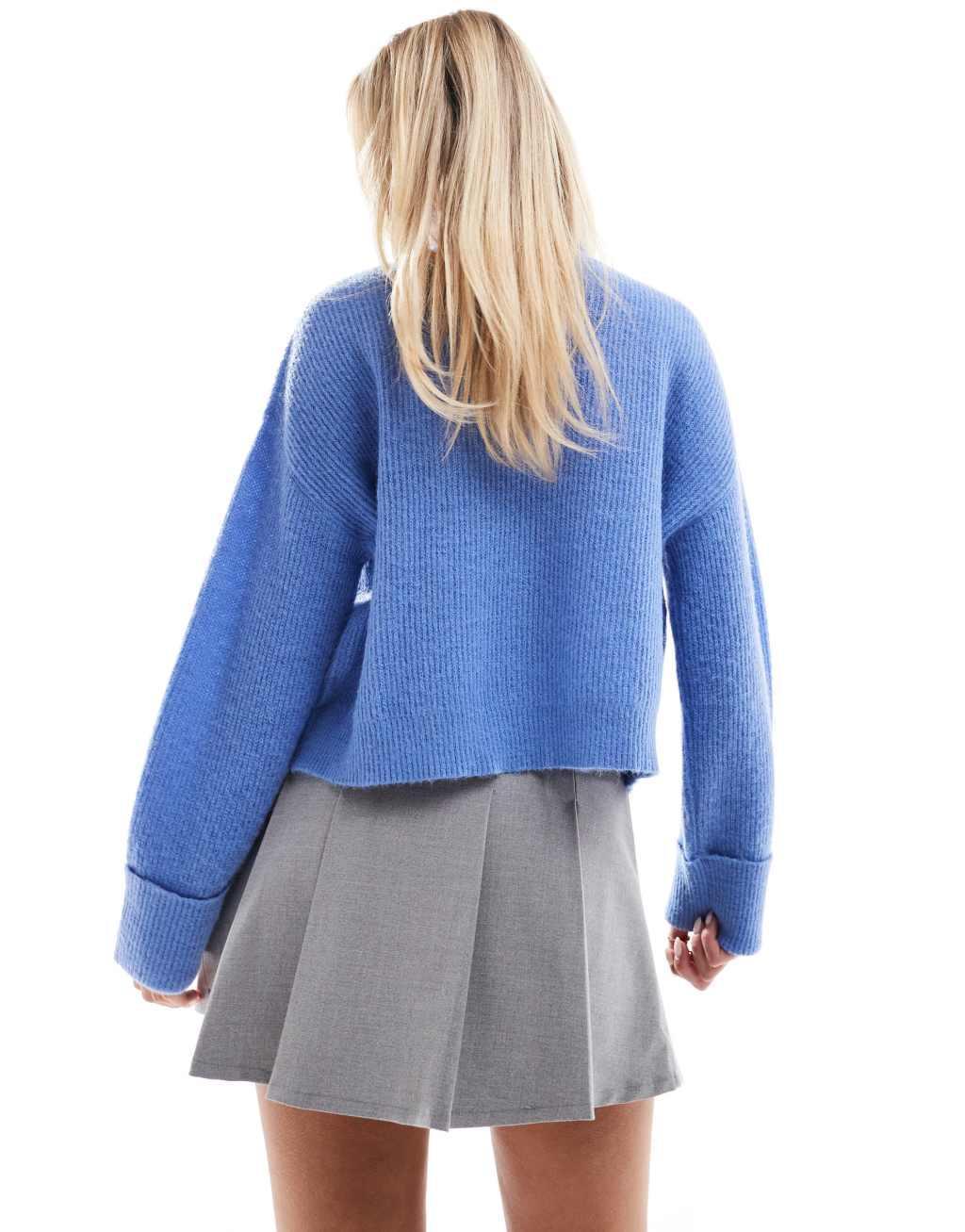 ASOS DESIGN Petite funnel neck sweater in blue Product Image