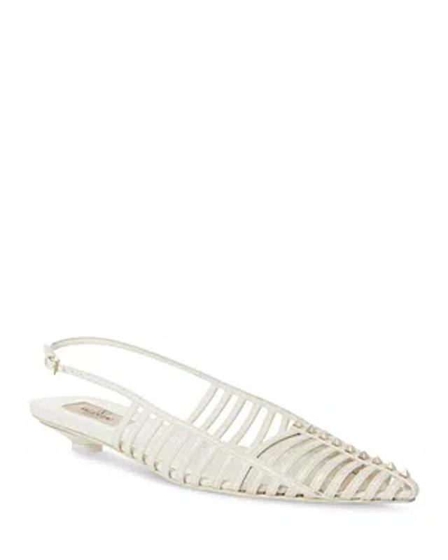 Rockstud Wispy Leather Caged Ballerina Flats In White Product Image