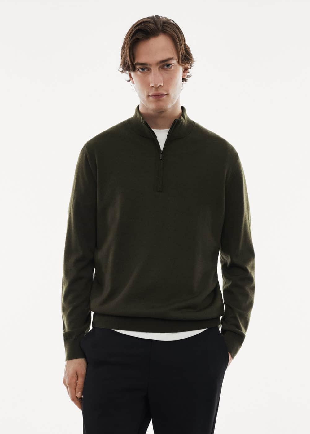 MANGO MAN - 100% merino wool sweater with zipper collar khakiMen Product Image