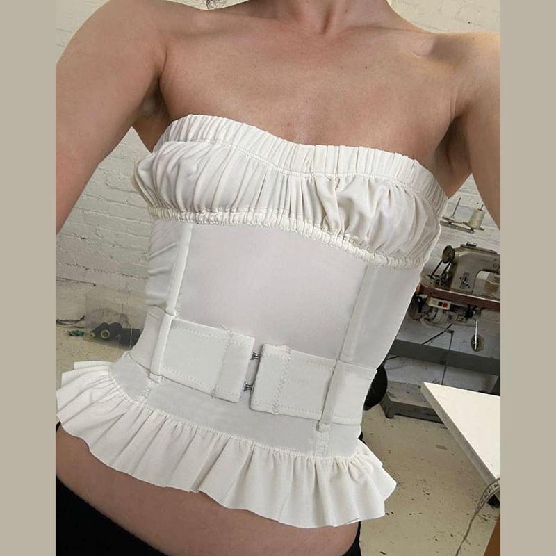 Strapless Buckled Plain Crop Top product image