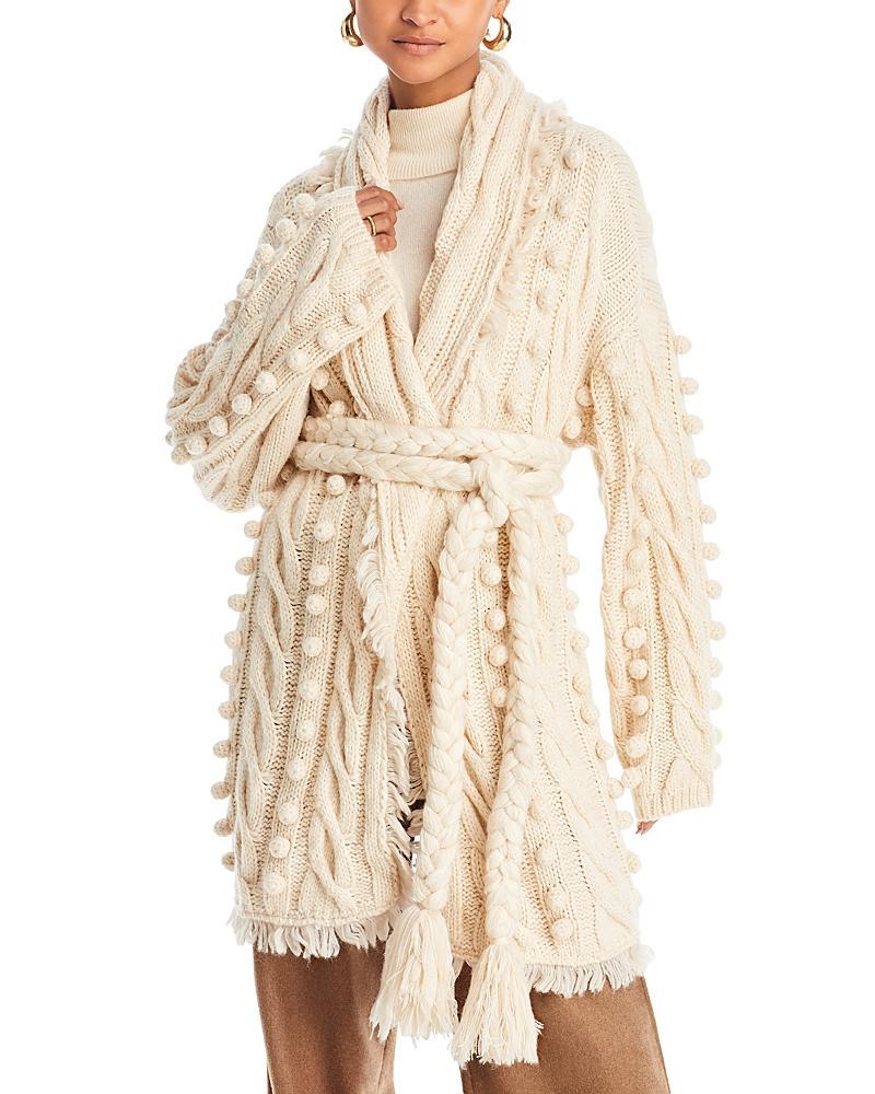 Womens Belted Cable-Knit Long Cardigan Product Image