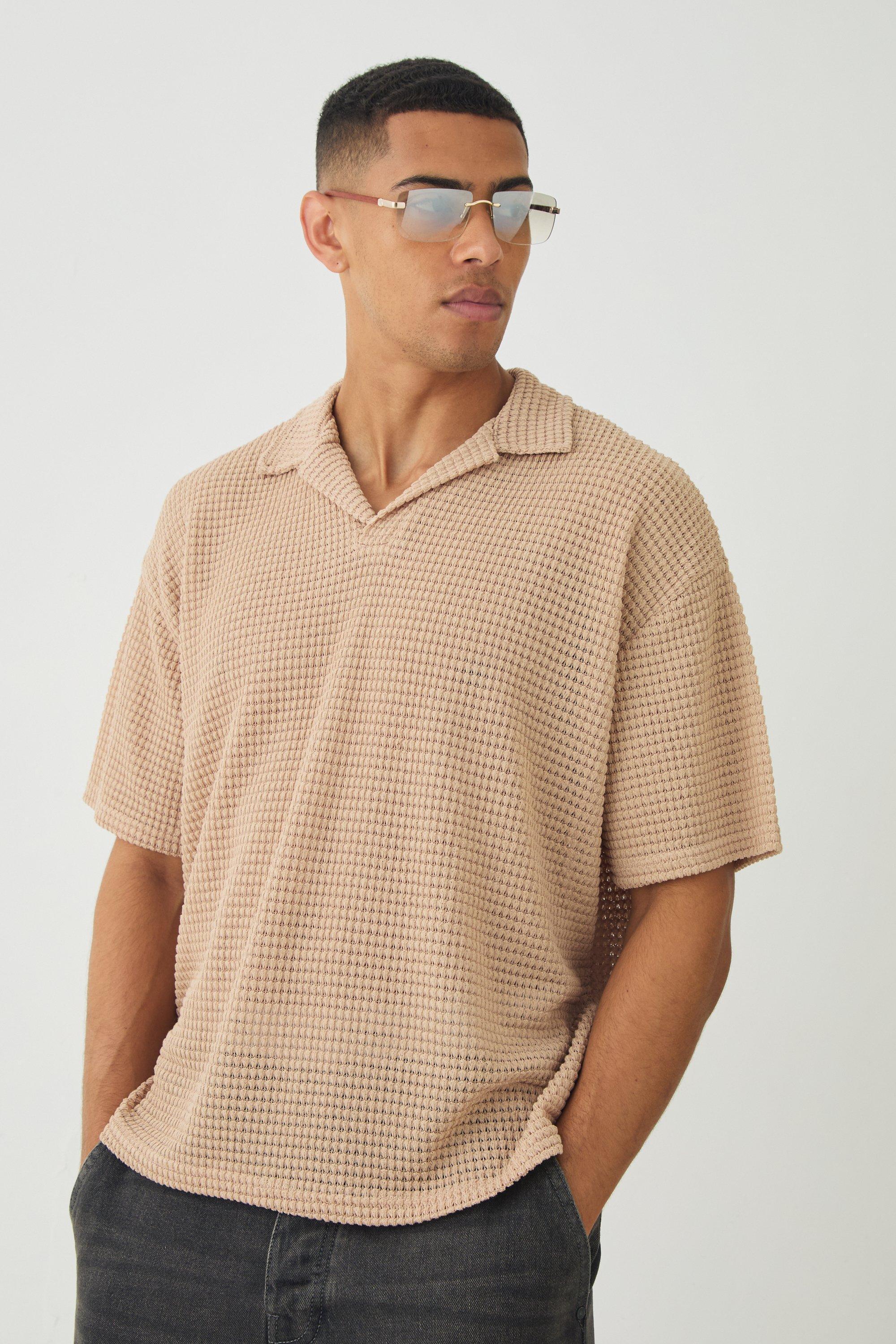 Oversized Boxy Textured Short Sleeve Polo | boohooMAN USA Product Image