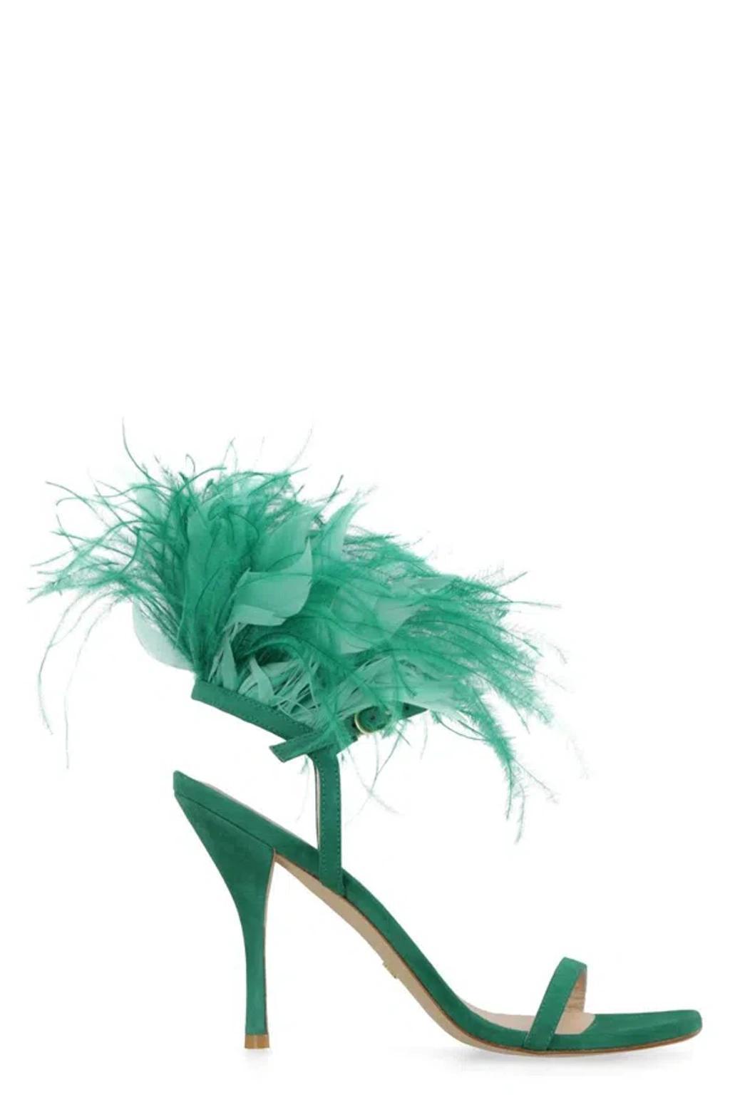 Plume Heeled Sandals In Green Product Image