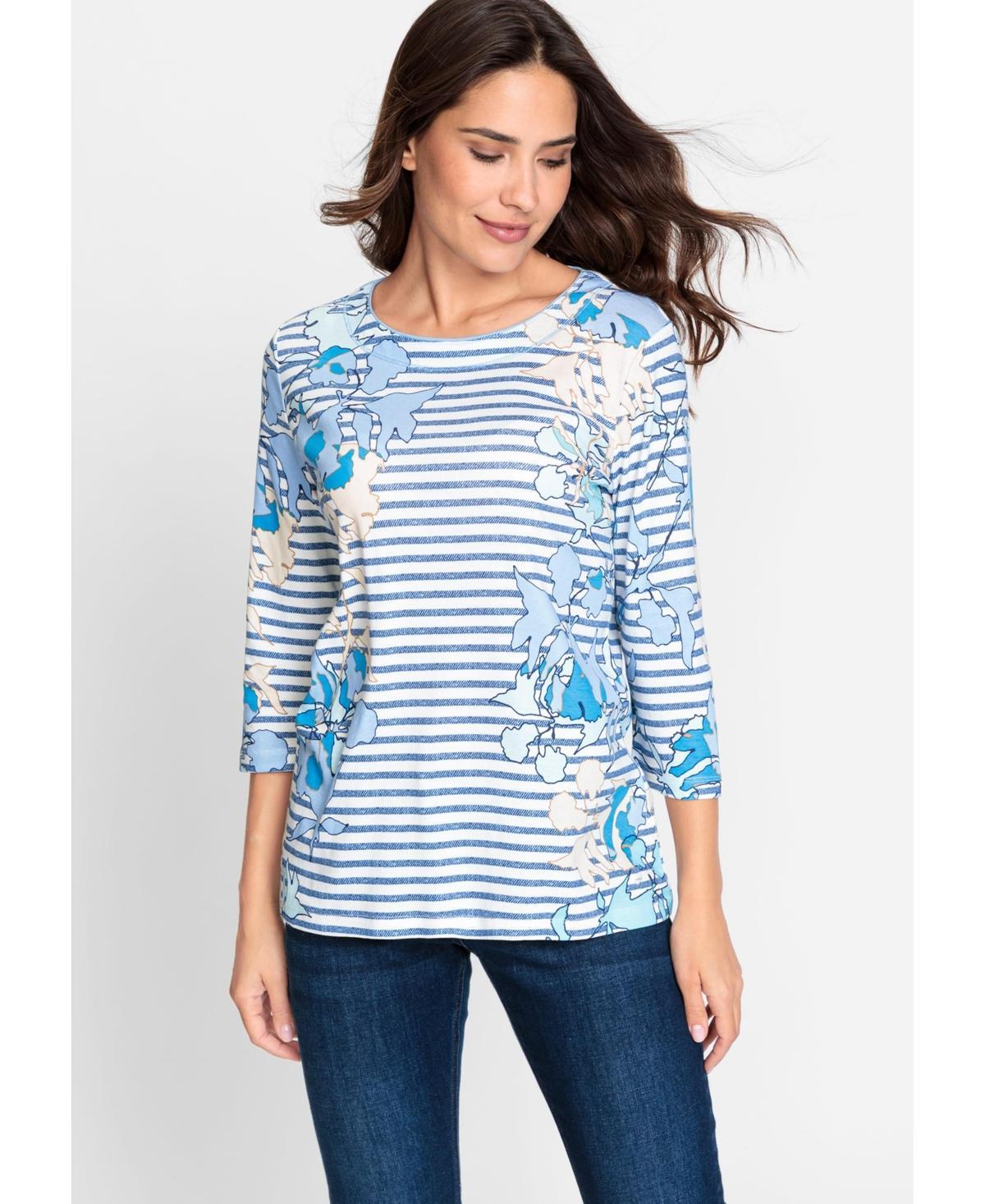 Olsen Womens 100% Cotton 3/4 Sleeve Multi-Print T-Shirt Product Image