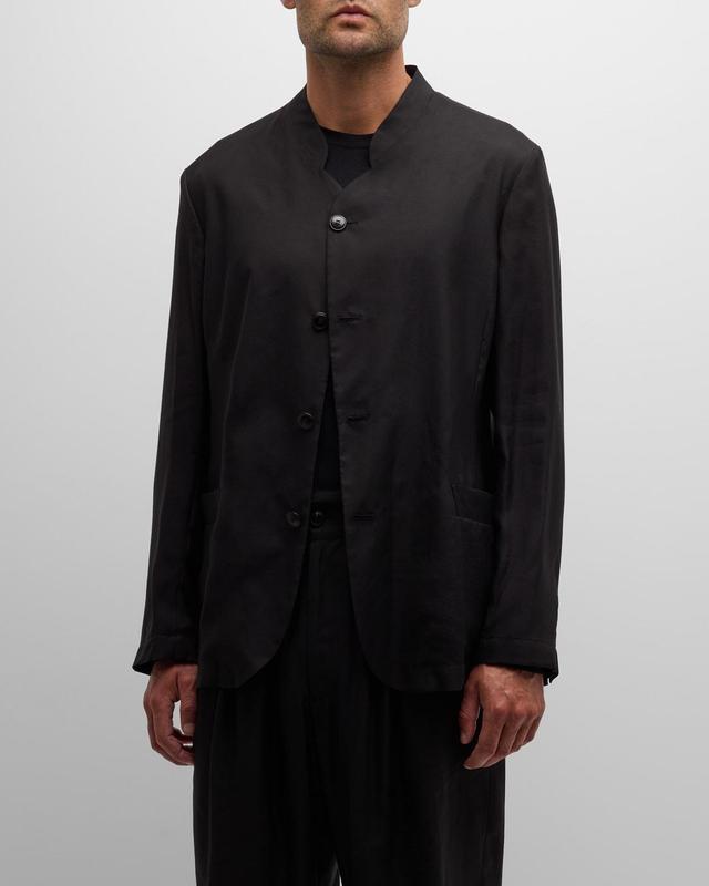 Mens Lyocell and Silk Band-Collar Blazer Product Image