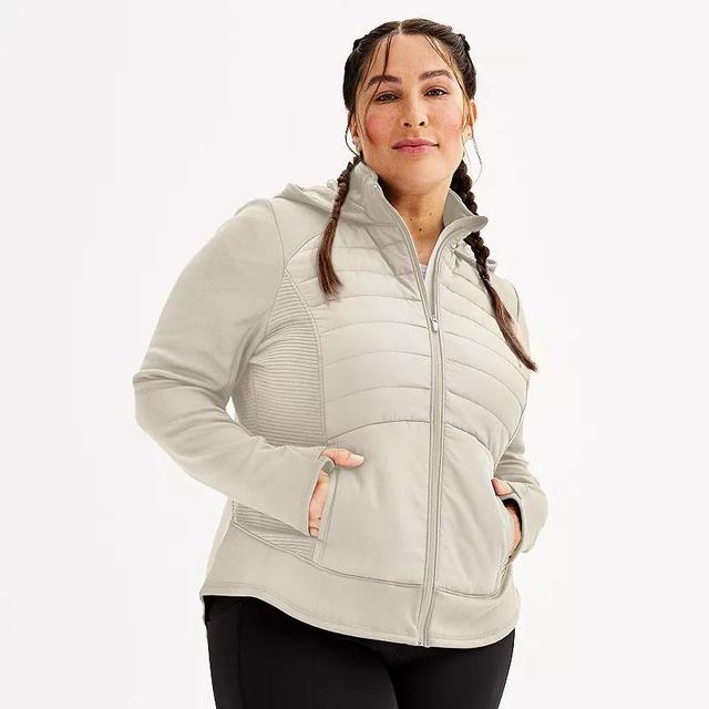 Plus Size Tek Gear Hooded Mixed-Media Jacket, Womens Med Beige Product Image