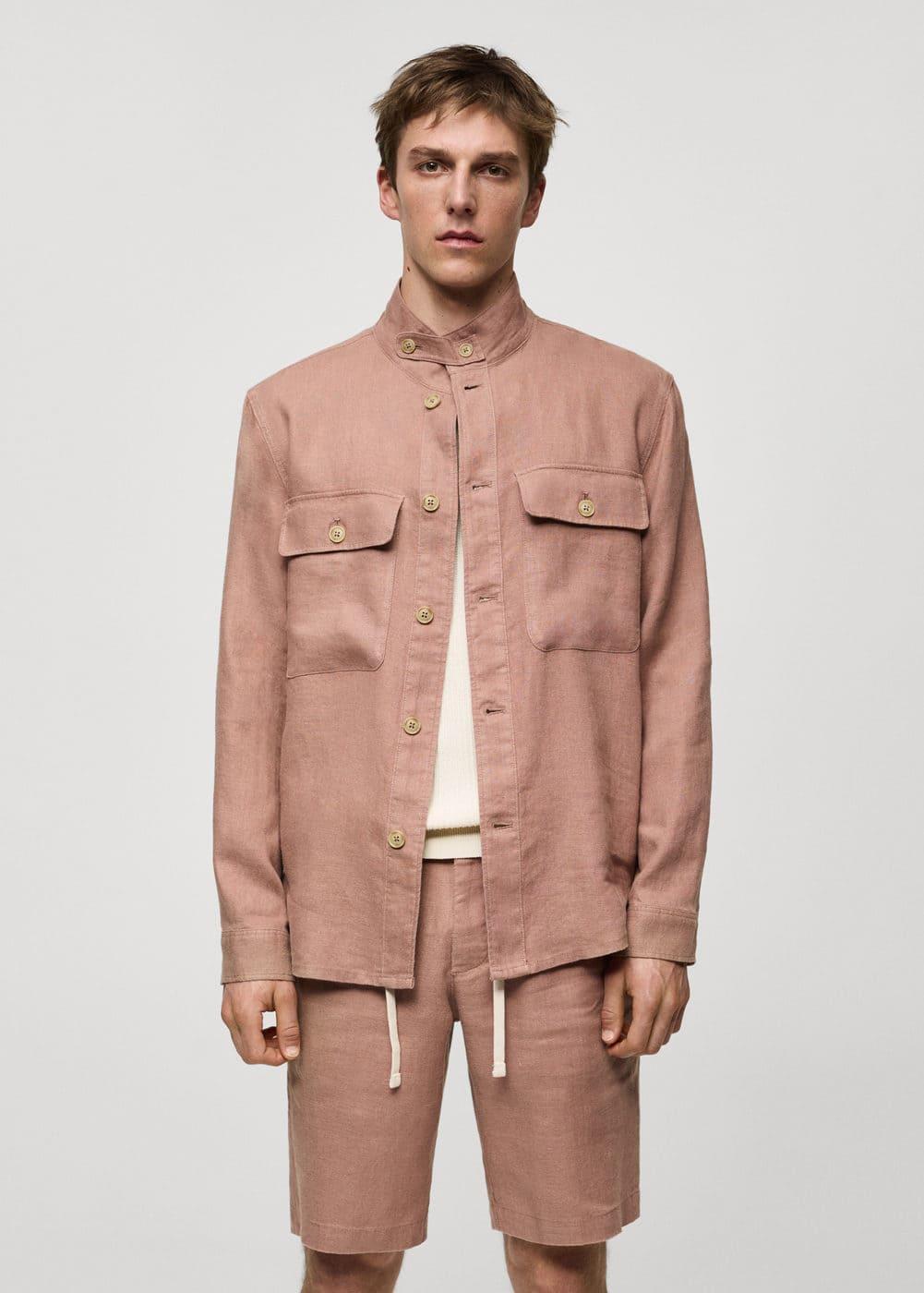 Mango Mens Linen Pockets Detail Overshirt Product Image