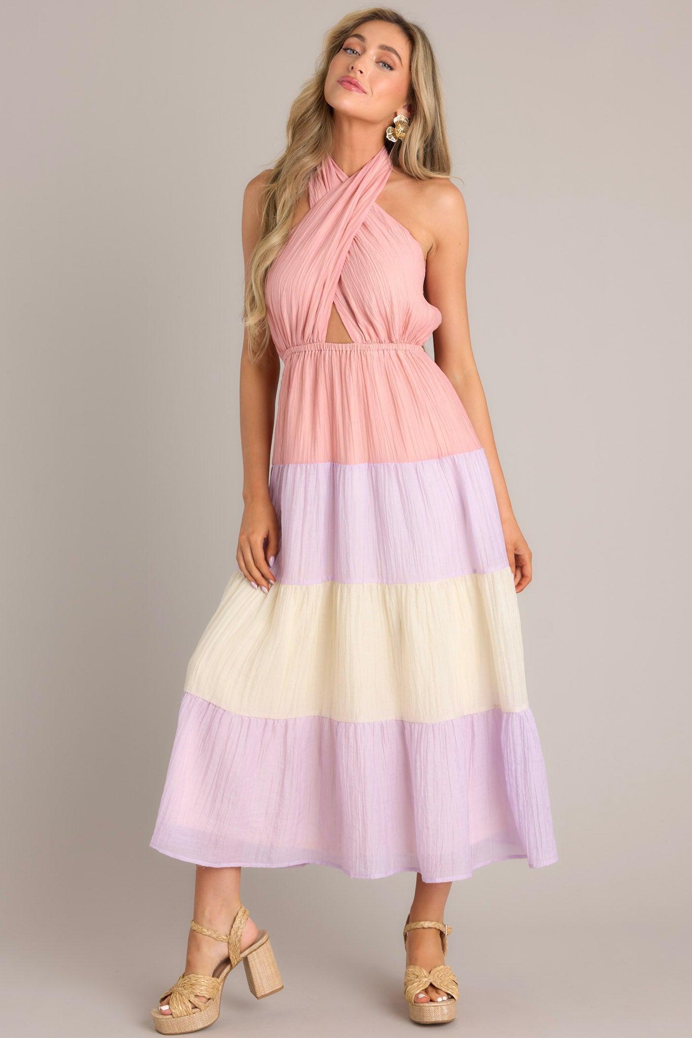 Falling Into Love Pink Multi Maxi Dress Product Image