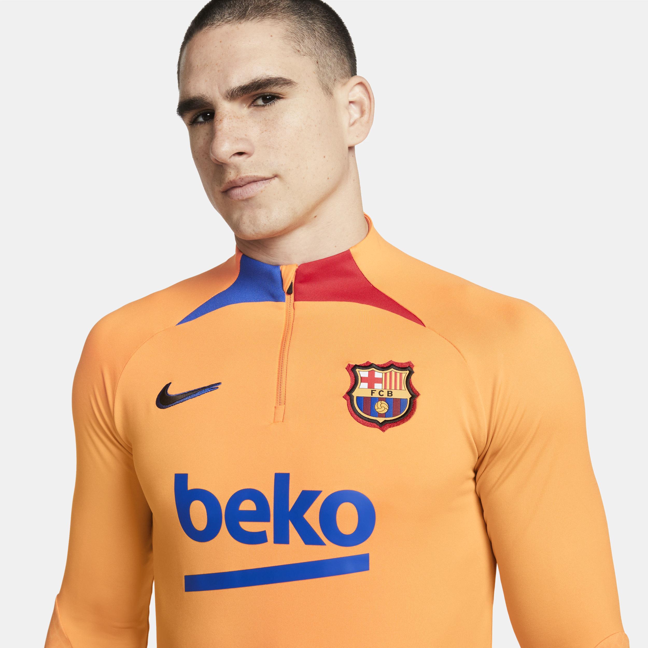 Mens Nike Orange Barcelona Strike Drill Raglan Quarter-Zip Long Sleeve Top Product Image