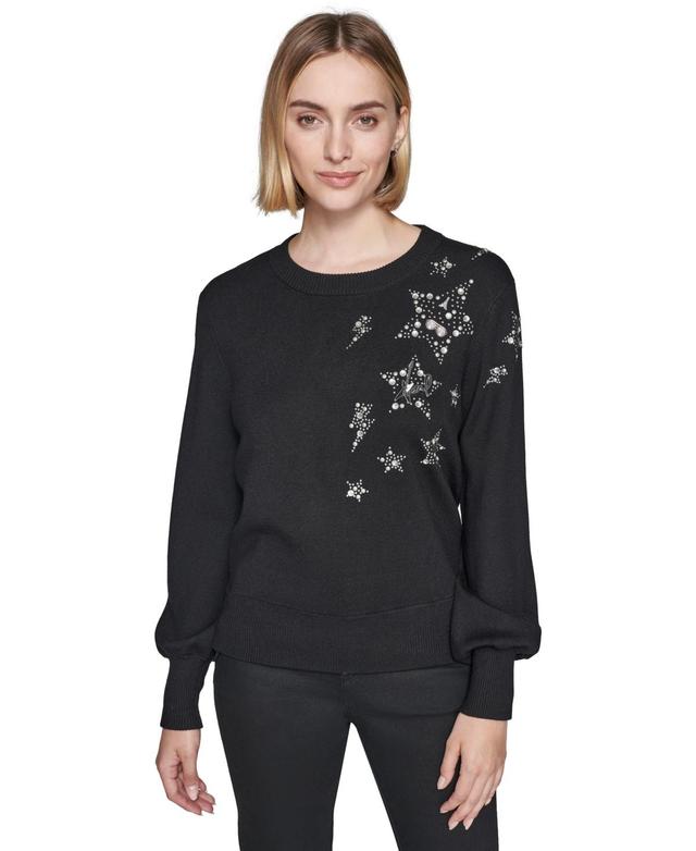 Karl Lagerfeld Paris Womens Embellished Stars Sweater Product Image