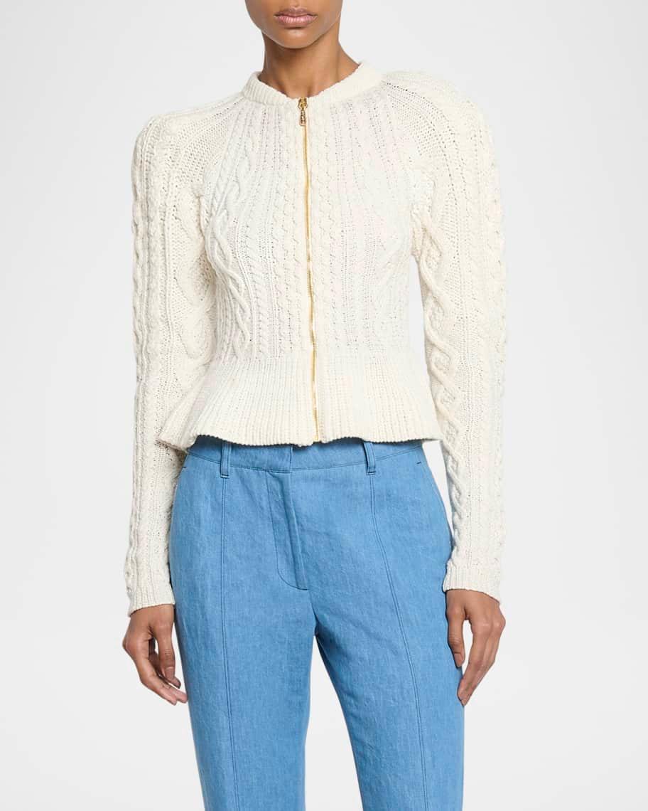 Marcuse Cashmere Cable-Knit Peplum Zip Jacket product image