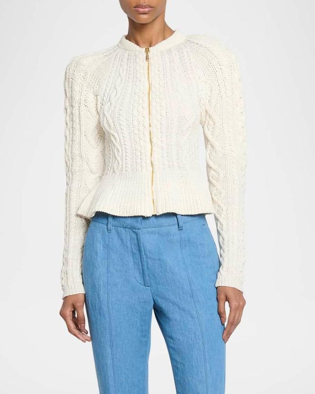 Marcuse Cashmere Cable-Knit Peplum Zip Jacket Product Image