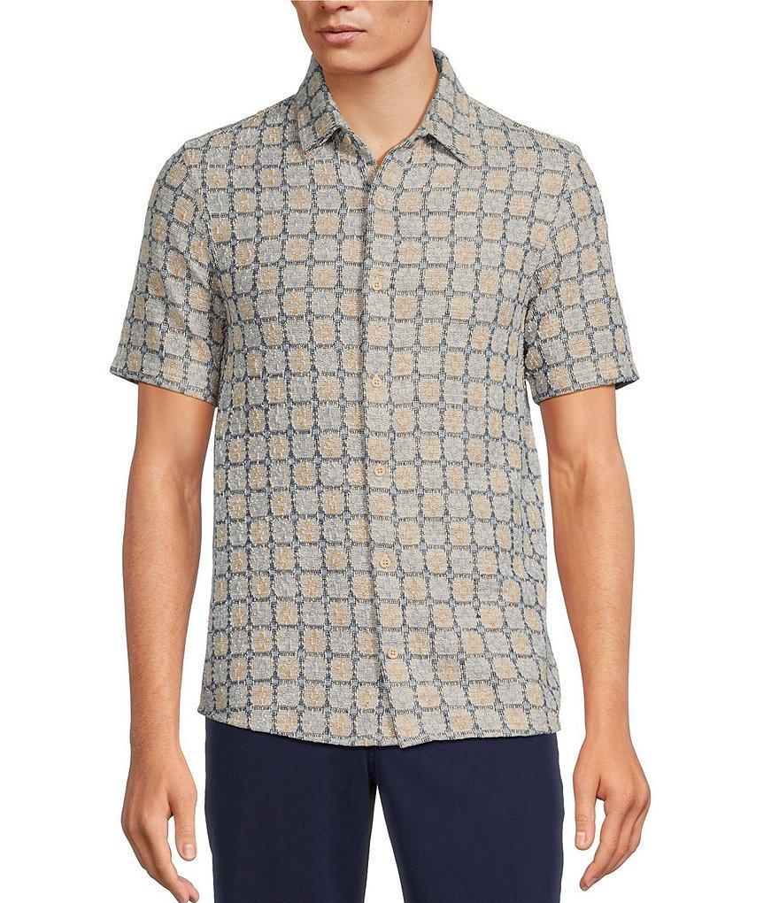 Rowm On The Range Short Sleeve Textured Geometric Pattern Coatfront Shirt Product Image