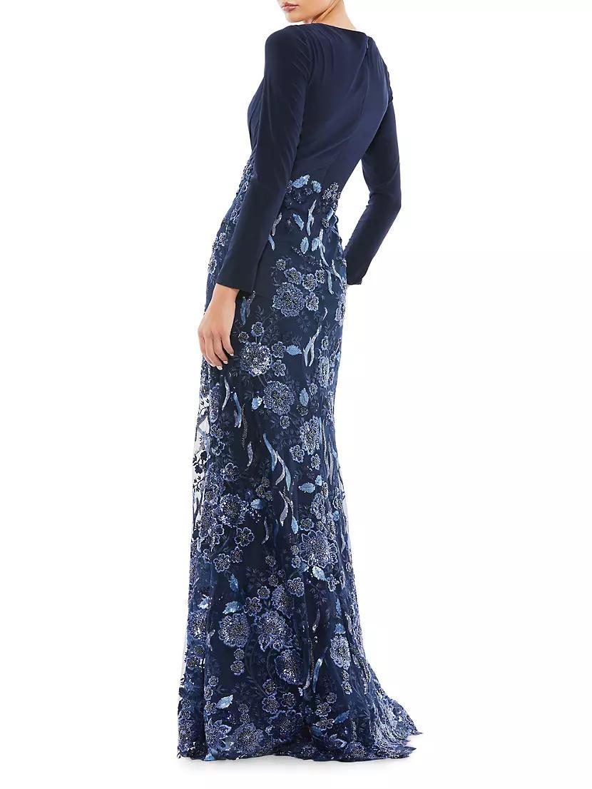 Floral Sequin Long-Sleeve Gown Product Image