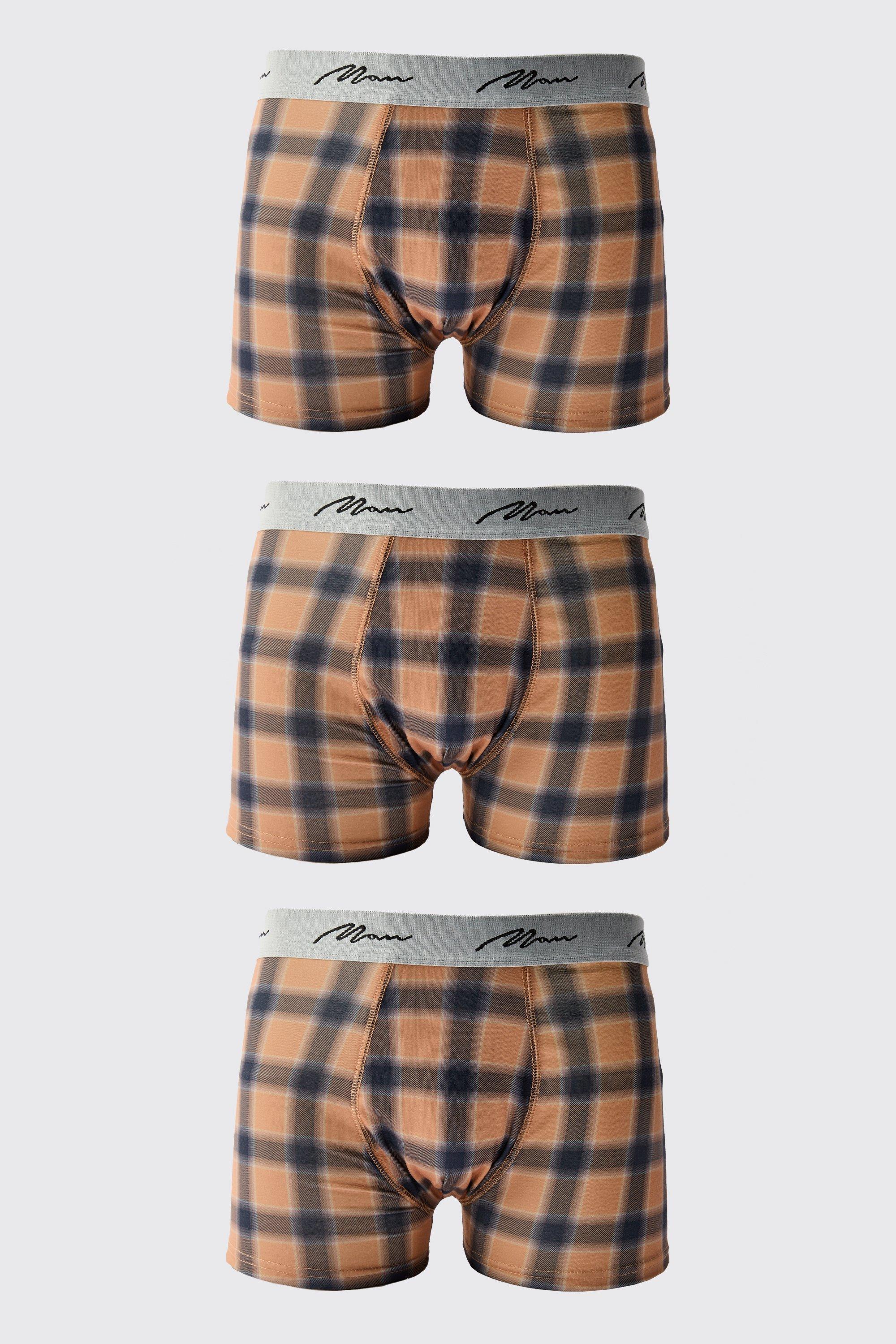 3 Pack Man Signature Plaid Printed Boxers | boohooMAN USA Product Image