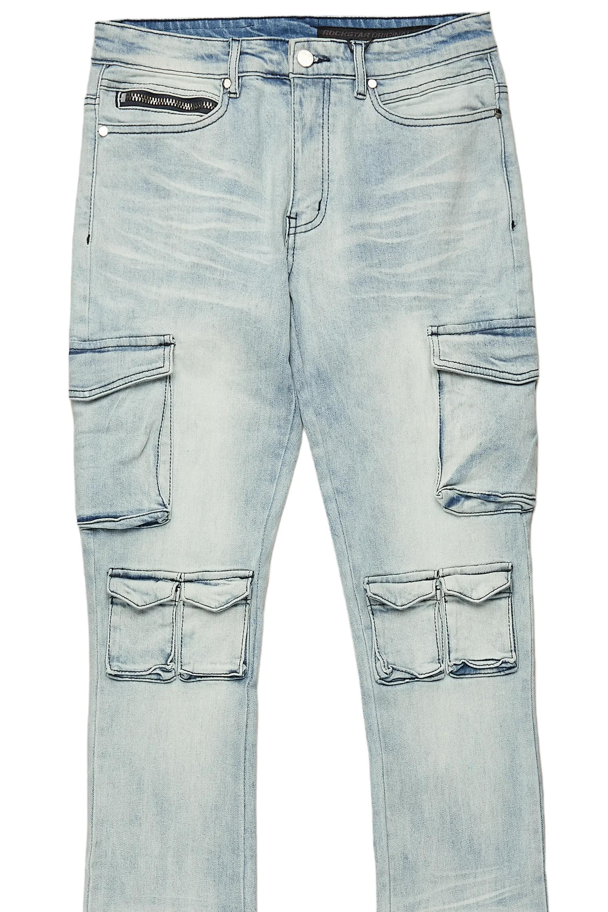 Feodor Light Blue Stacked Flare Cargo Jean Male Product Image