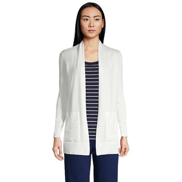 Womens Lands End Open-Front Long Cardigan Sweater White Product Image