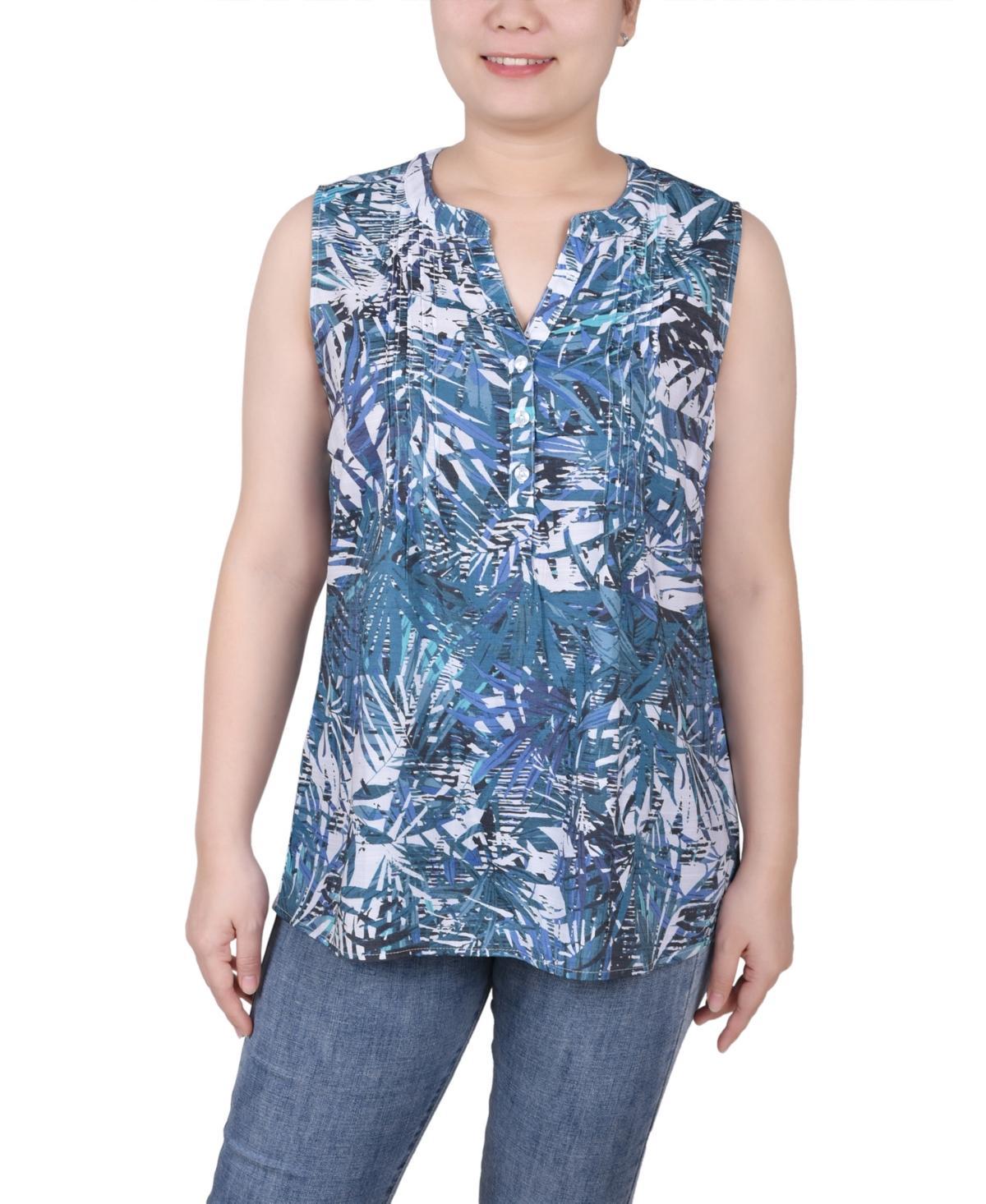 Ny Collection Petite Sleeveless Printed Pintucked Blouse Product Image