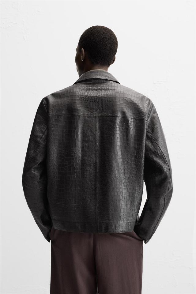 EMBOSSED LEATHER OVERSHIRT Product Image