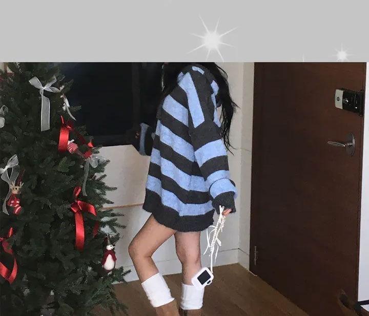 Striped Hooded Oversized Sweater Product Image