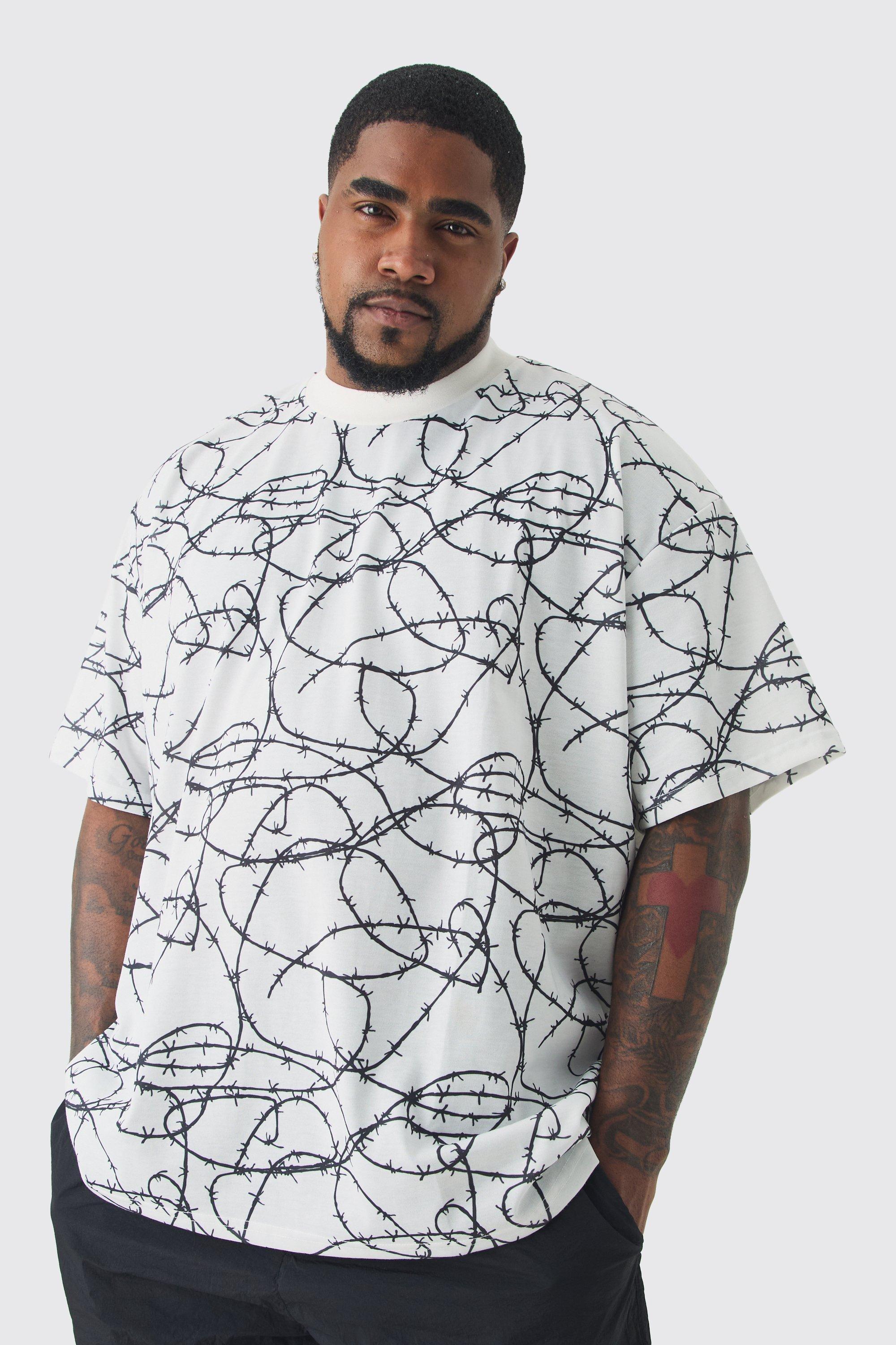 Plus Oversized Extended Neck Barbwire Graphic T-shirt | boohooMAN USA Product Image