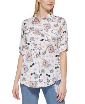 Karl Lagerfeld Paris Womens Printed Whimsical Long Sleeve Top Product Image