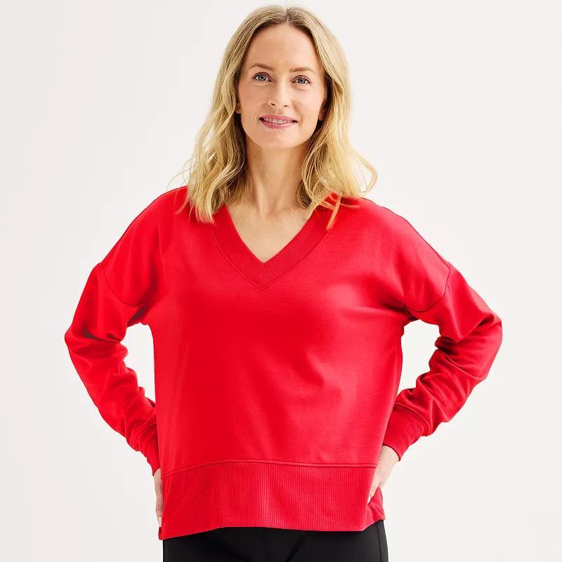 Womens Tek Gear Stretch Fleece V-Neck Pullover Red Wind Product Image