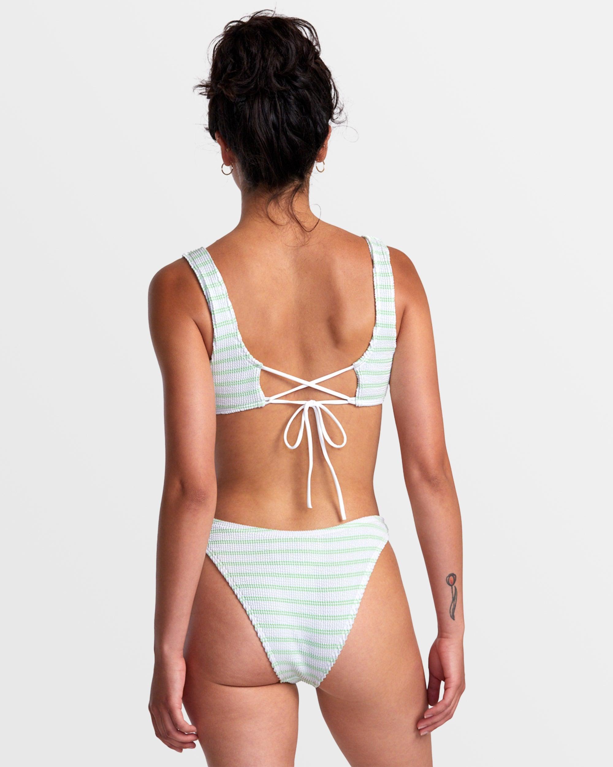 Grooves Stripe High Leg French Bikini Bottoms - Whisper White Product Image