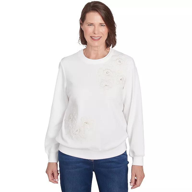 Petite Alfred Dunner Classic Sherpa Floral Embroidered Sweater, Womens Product Image